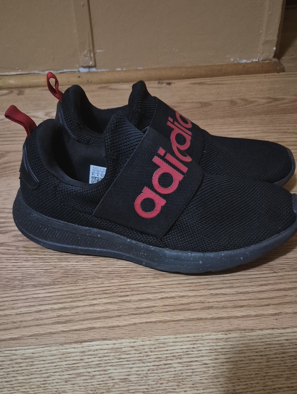 adidas Kids Black Slip-On Sneakers with Red Logo Strap